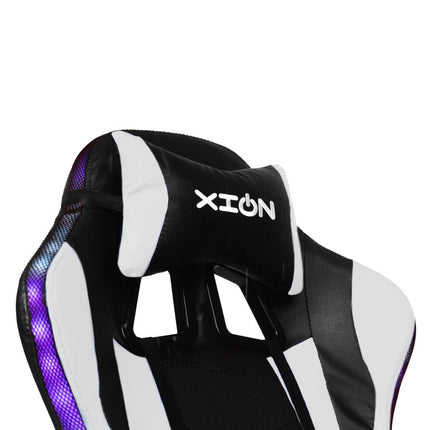 Silla Gamer con LUCES Ergonómica RAVEN RGB XION 135° con Masajeador Lumbar & Posapies Blanco