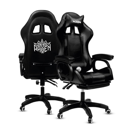 Silla Gamer Ergonómica RAVEN XION 135° con Masajeador Lumbar & Posapies Negro