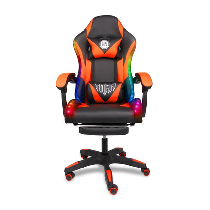 Silla Gamer con LUCES Ergonómica TITAN RGB XION 135° con Masajeador Lumbar & Posapies Naranja