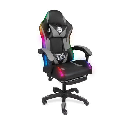 Silla Gamer con LUCES Ergonómica TITAN RGB XION 135° con Masajeador Lumbar & Posapies Gris