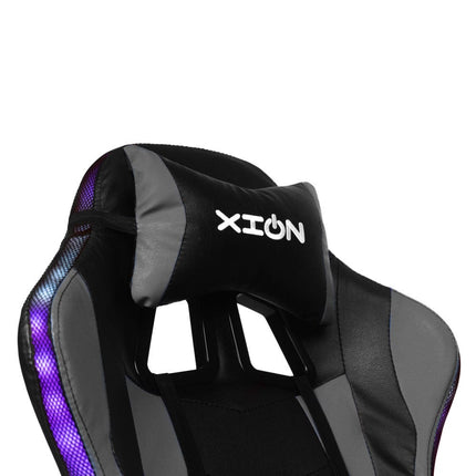 Silla Gamer con LUCES Ergonómica RAVEN RGB XION 135° con Masajeador Lumbar & Posapies Plomo