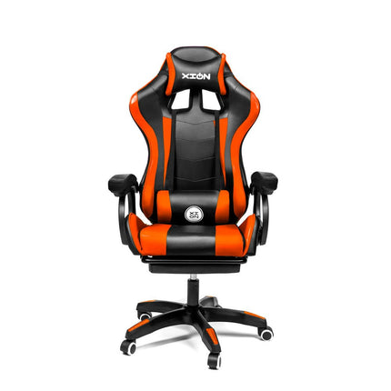 Silla Gamer Ergonómica RAVEN XION 135° con Masajeador Lumbar & Posapies Naranja