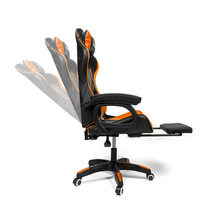 Silla Gamer Ergonómica RAVEN XION 135° con Masajeador Lumbar & Posapies Naranja