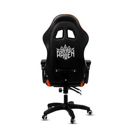 Silla Gamer Ergonómica RAVEN XION 135° con Masajeador Lumbar & Posapies Naranja