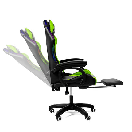 Silla Gamer con LUCES Ergonómica RAVEN RGB XION 135° con Masajeador Lumbar & Posapies Verde