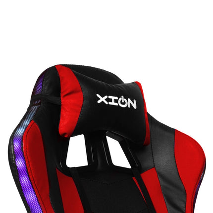 Silla Gamer con LUCES Ergonómica RAVEN RGB XION 135° con Masajeador Lumbar & Posapies Rojo